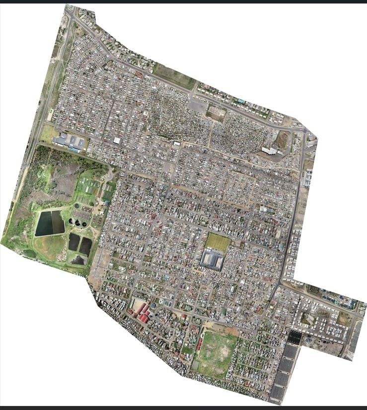 An aerial orthophoto map of a settlement