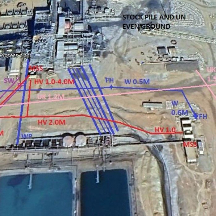 A survey plan drawn over an aerial image of the Lumwana plant area